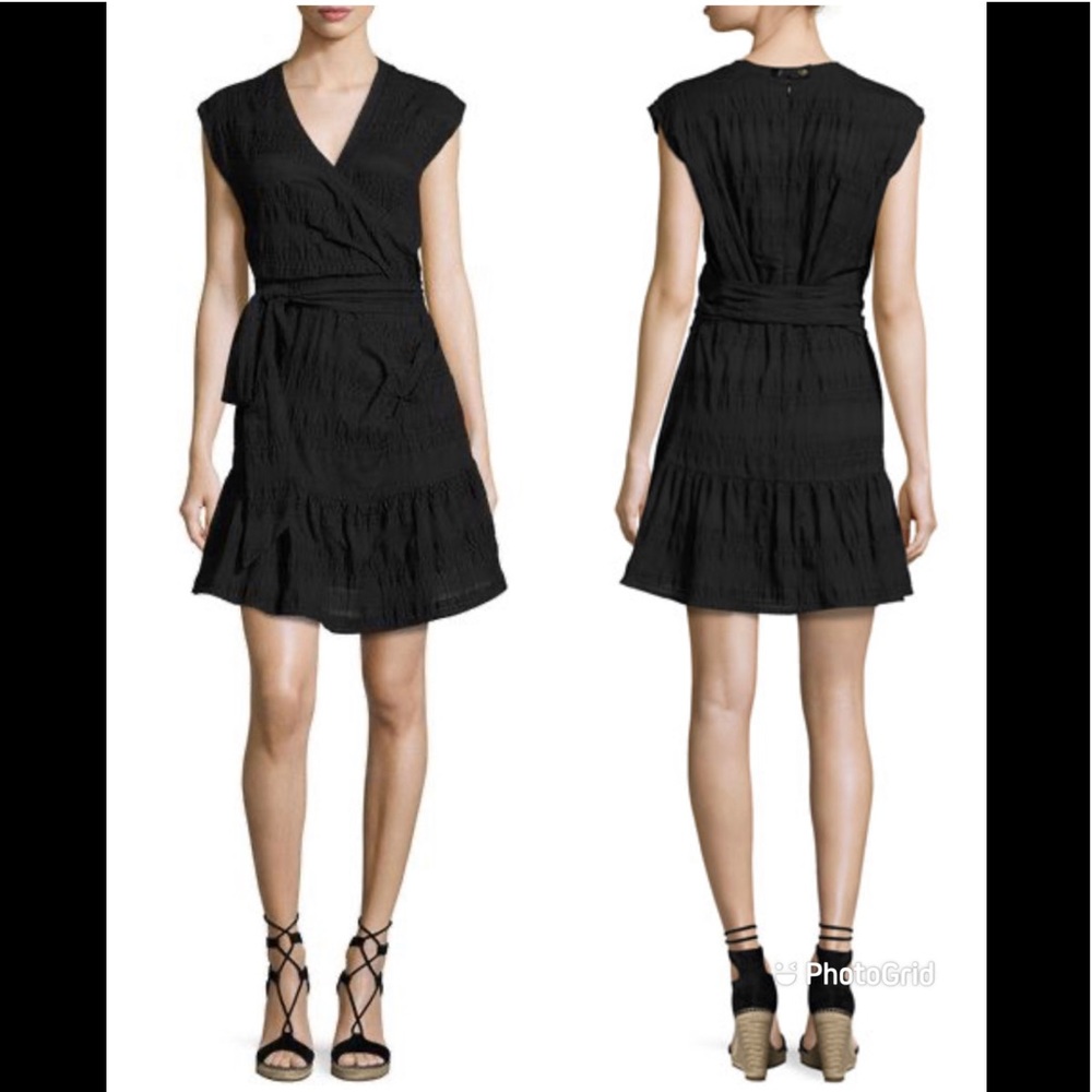 Veronica Beard • Shadow Wrap Mini Dress • Black Stretch Cotton • 4 • Retail $495